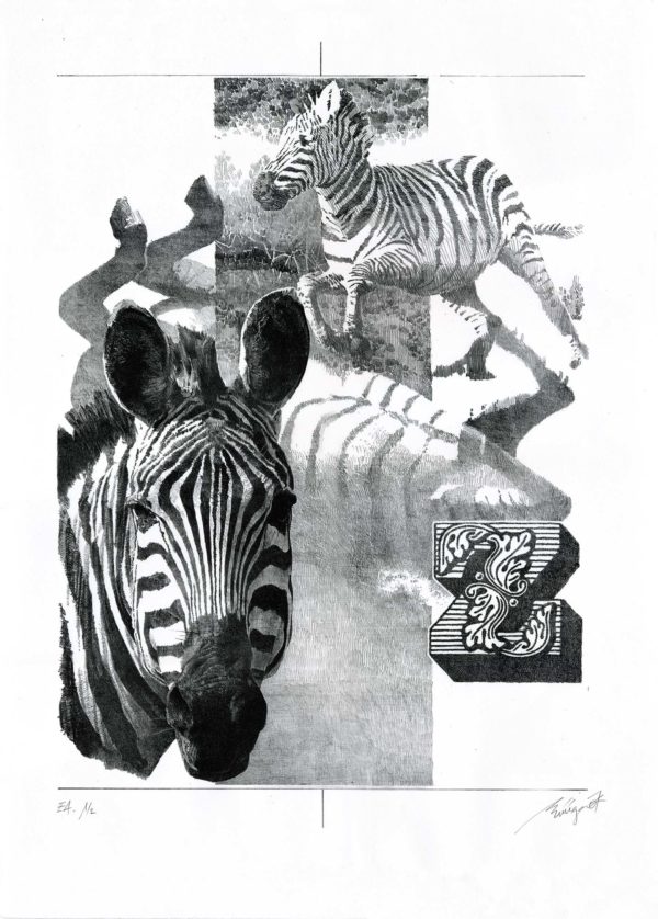Lithographie d'Alain Ménégon Bestiaire Zébre