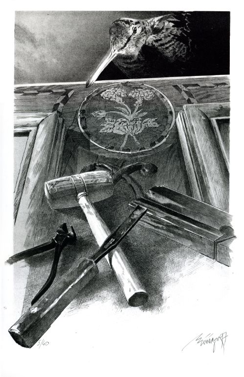 Lithographie d'Alain Ménégon Hommage à un «BECASSIER»