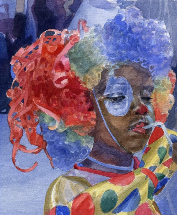 Aquarelle Alain Ménégon Portrait fête à l'école