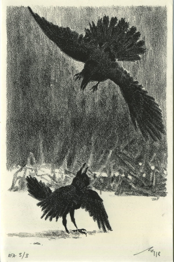Lithographie Alain Ménégon Corbeau