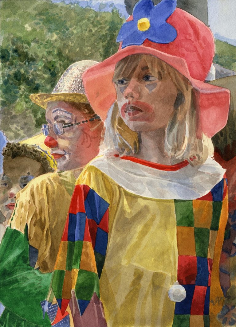 Aquarelle Alain Ménégon Portrait fête à l'école