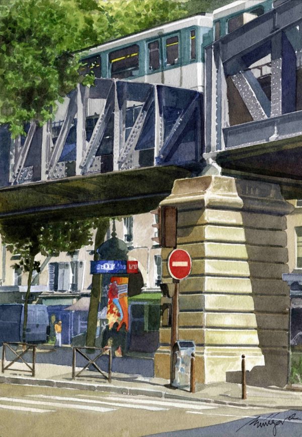 Aquarelle Alain Ménégon Vue Paris Boulevard de la Chapelle