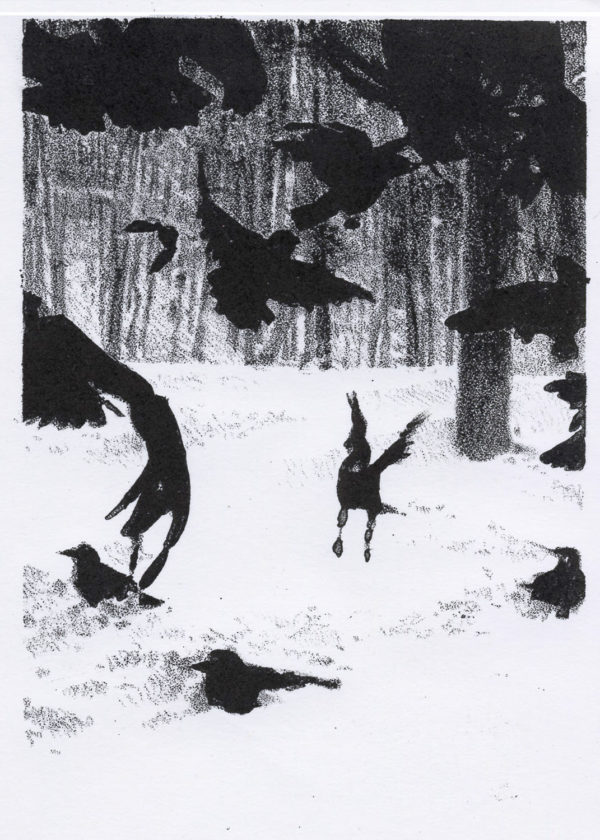 Lithographie Alain Ménégon Corbeaux
