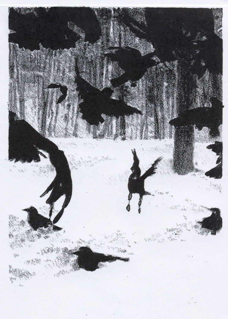 Lithographie Alain Ménégon Corbeaux