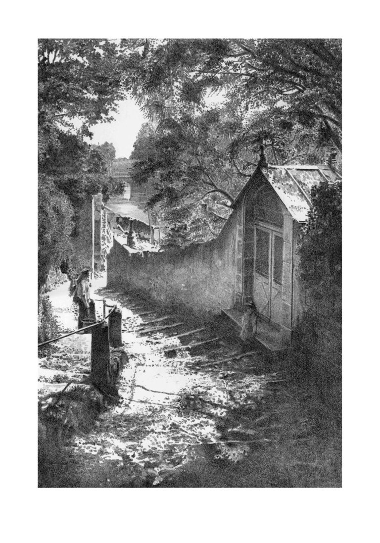 Lithographie Alain Ménégon Escalier la roche