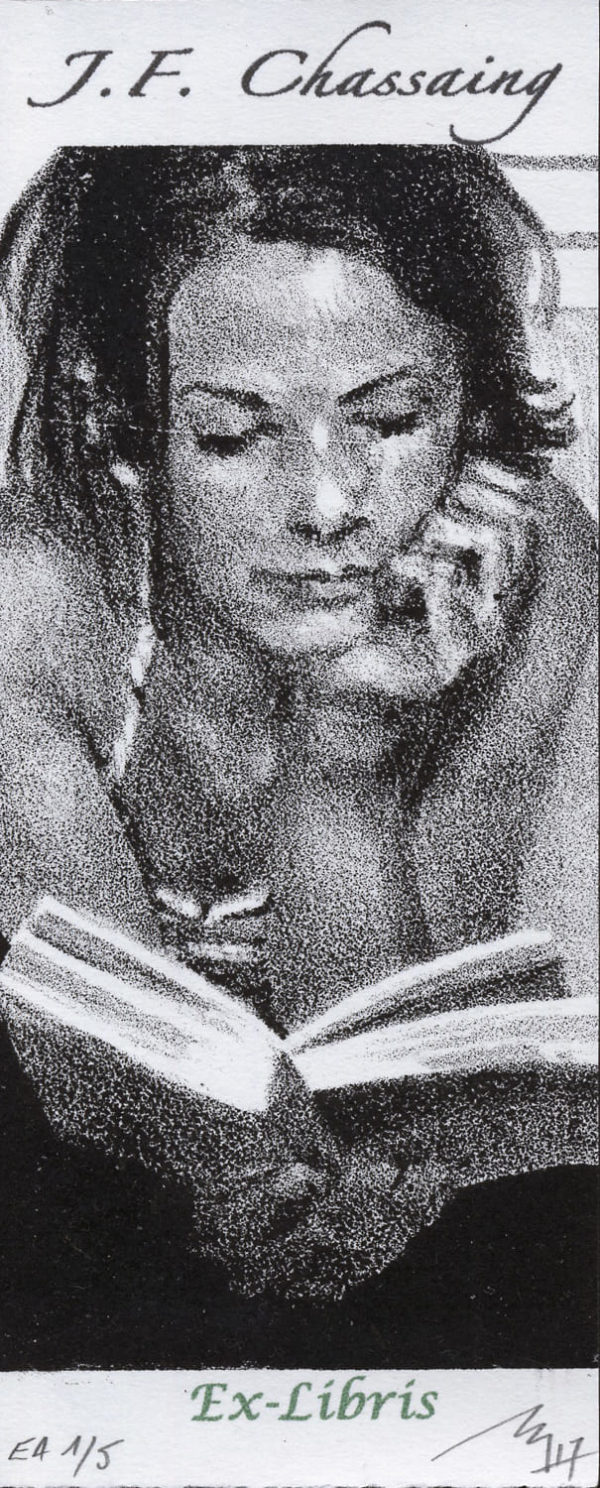 Lithographie Alain Ménégon Ex Libris Lectrice