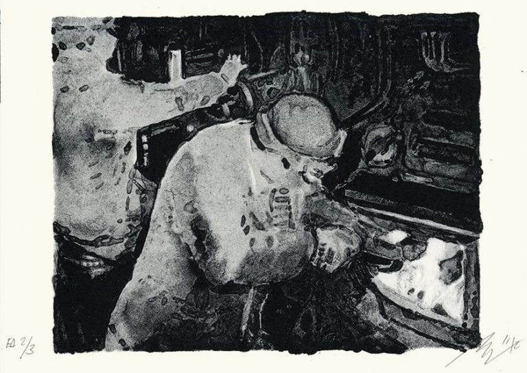 Lithographie Alain Ménégon Ferroviaire Chauffeur