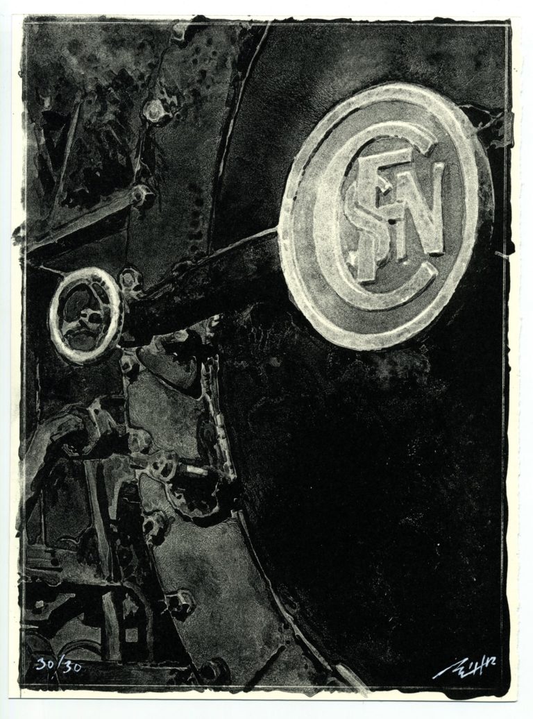 Lithographie Alain Ménégon Ferroviaire Locomotive