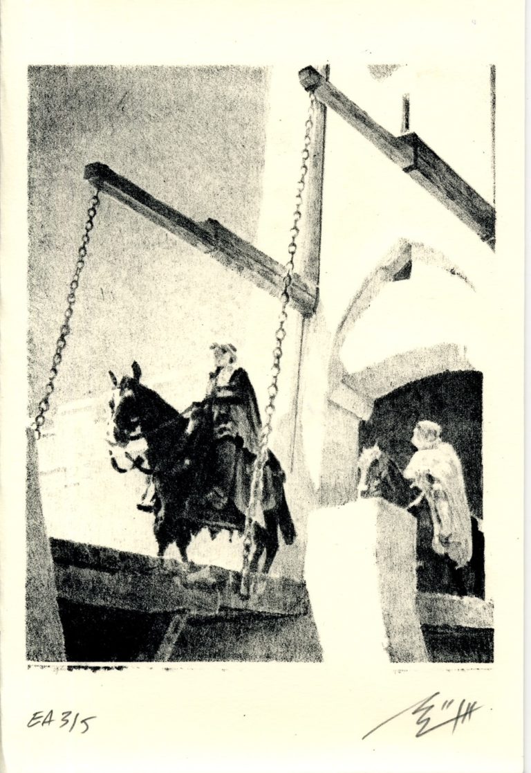 Lithographie Alain Ménégon Visiteurs soir