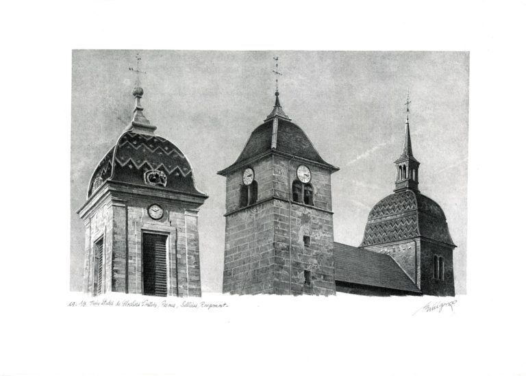 Lithographie Alain Ménégon Vue trois clochers